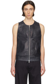 Maison Margiela - Veste en cuir bleu marine