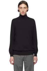 Maison Margiela - Col roulé à empiècement en cuir aux coudes bleu marine