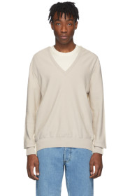 Maison Margiela - Beige & Off-White Spliced V-Neck Sweater