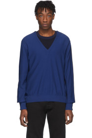 Maison Margiela - Navy Spliced V-Neck Sweater
