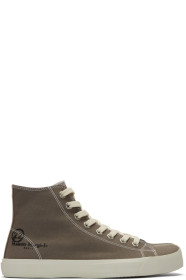 Maison Margiela - Baskets montantes en toile taupe Tabi