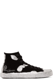 Maison Margiela - Baskets montantes en suède noires et argentées Tabi