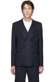 Random Identities - Navy & White Wool Pinstripe Double-Breasted Blazer