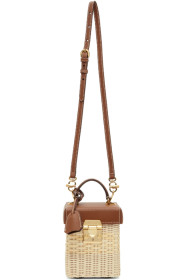 Mark Cross - Sac en rotin brun clair et blanc cassé Mini Grace Cube