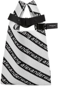 Alexander Wang - Cabas à logo en maille jacquard noir et blanc Medium Shopper