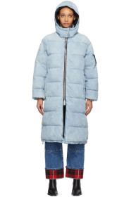 Alexander Wang - Blue Bleached Denim Long Puffer Jacket