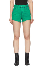 Alexander Wang - Green Denim Bite Zip Shorts