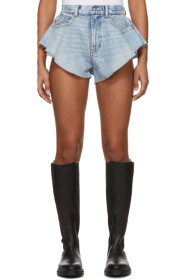 Alexander Wang - Short en denim à volants bleu