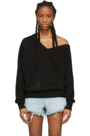 Alexander Wang - ブラック ウール アシンメトリ V ネック セーター