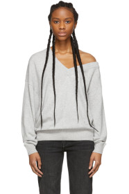 Alexander Wang - グレー ウール アシンメトリ V ネック セーター
