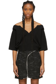 Alexander Wang - Black Wool Tulle Illusion Polo Sweater