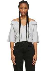 Alexander Wang - Grey Wool Tulle Illusion Polo Sweater