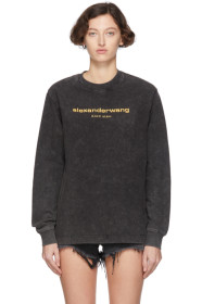 Alexander Wang - ブラック アシッド ウォッシュ ロング スリーブ T シャツ