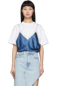 Alexander Wang - T-shirt en soie à camisole superposée blanc et bleu