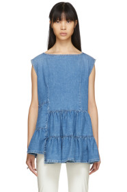 MM6 Maison Margiela - Blue Denim Tiered Ruffle Blouse