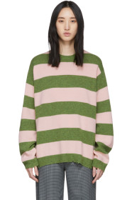 Marc Jacobs - Pull en laine vert et rose Grunge