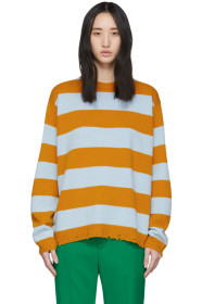Marc Jacobs - Pull en laine bleu et jaune Grunge