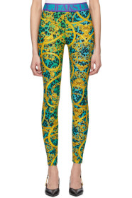 Versace Jeans Couture - Green & Gold Leopard Print Baroque Leggings