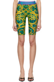Versace Jeans Couture - Green & Gold Leopard Print Barocco Bike Shorts