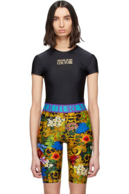 Versace Jeans Couture - Black Logo Contrast Color Cropped T-Shirt