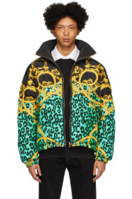 Versace Jeans Couture - 黑色 & 绿色 Leo Chain 双面羽绒夹克