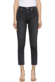 AGOLDE - Jean écourté à taille haute noir Riley Straight