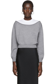 alexanderwang.t - Grey Cropped Bi-Layer Sweater