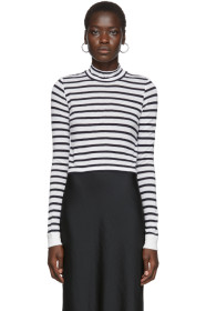 alexanderwang.t - White & Navy Striped Mock Neck T-Shirt