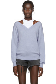 alexanderwang.t - Blue Cropped Bi-Layer V-Neck Sweater