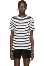 alexanderwang.t - T-shirt rayé blanc et bleu marine Slub Pocket
