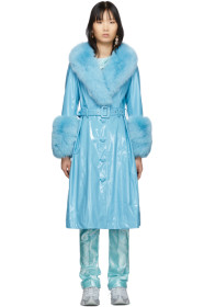 Saks Potts - SSENSE Exclusive Blue Shearling Foxy Gloss Coat
