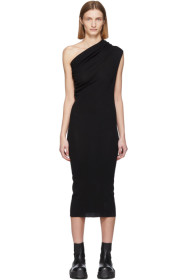 Rick Owens - Robe en laine à épaule dénudée noire
