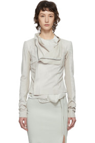 Rick Owens - 灰白色 Low Neck Biker 皮革夹克