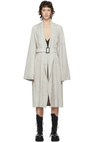Rick Owens - 灰白色 Mountain 皮革大衣