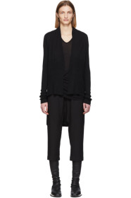 Rick Owens - 黑色中长款裹身羊毛开衫