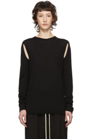 Rick Owens - 黑色盖袖羊毛圆领毛衣