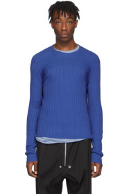 Rick Owens - Blue Wool Fisherman Cropped Biker Sweater