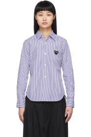 Comme des Garçons Play - Blue & White Striped Small Heart Shirt