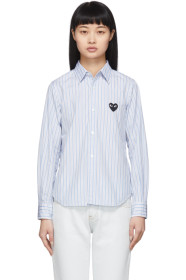 Comme des Garçons Play - Blue Striped Heart Patch Shirt
