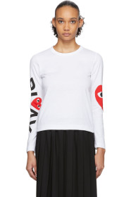 Comme des Garçons Play - White & Red Logo Single Heart Long Sleeve T-Shirt