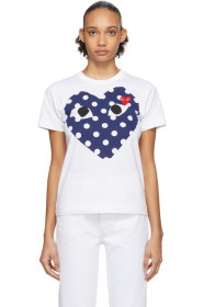 Comme des Garçons Play - White & Navy Polka Dot Big Heart T-Shirt
