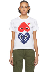 Comme des Garçons Play - White & Red Polka Dot Upside Down Heart T-Shirt