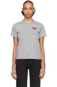 Comme des Garçons Play - Grey & Red Double Heart T-Shirt