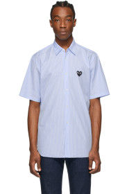 Comme des Garçons Play - 蓝色 & 白色 Heart Patch 条纹短袖衬衫