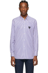 Comme des Garçons Play - Blue & White Striped Heart Patch Shirt