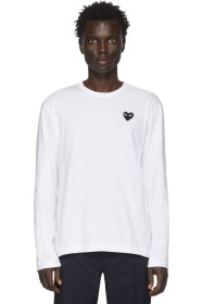 Comme des Garçons Play - T-shirt à manches longues blanc et noir Heart Patch