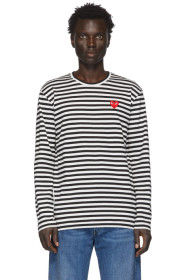Comme des Garçons Play - T-shirt à manches longues rayé noir et blanc Heart Patch
