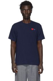 Comme des Garçons Play - T-shirt bleu marine Double Heart