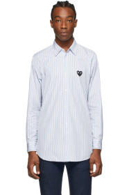 Comme des Garçons Play - 蓝色 Heart Patch 条纹衬衫