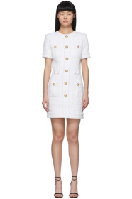 Balmain - White Tweed Buttoned Dress